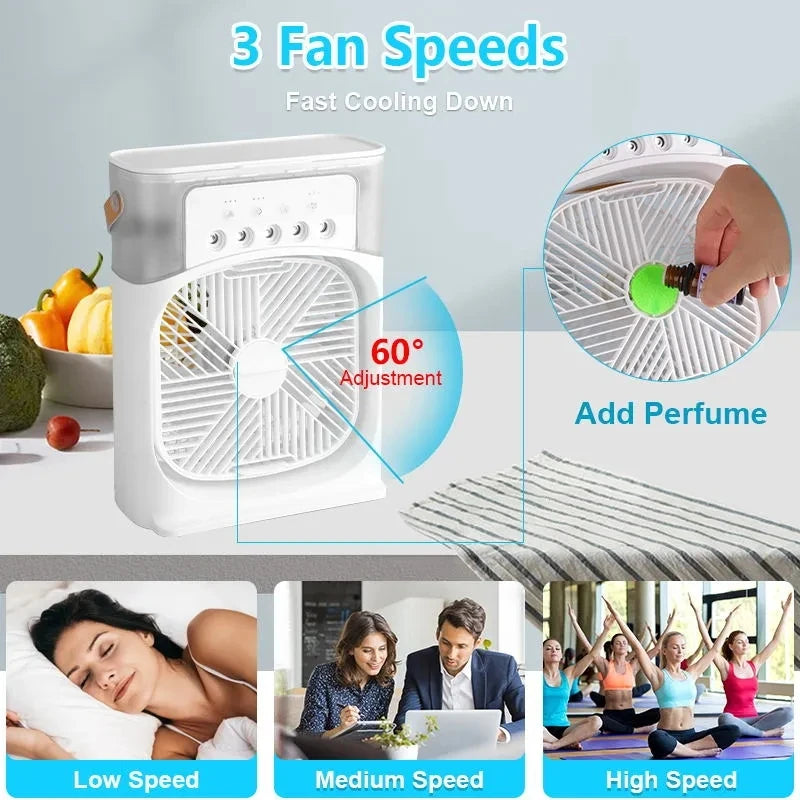 USB Electric Fan Air Conditioners Portable Cooling Fan LED Night Light Water Mist Fun 3 In 1 Air Humidifier For your Home