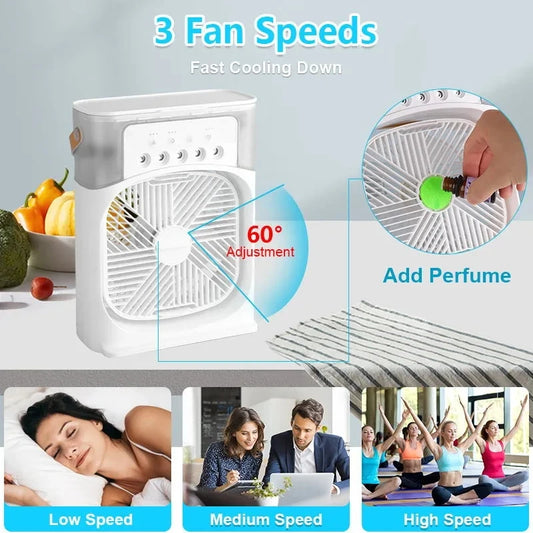 USB Electric Fan Air Conditioners Portable Cooling Fan LED Night Light Water Mist Fun 3 In 1 Air Humidifier For your Home